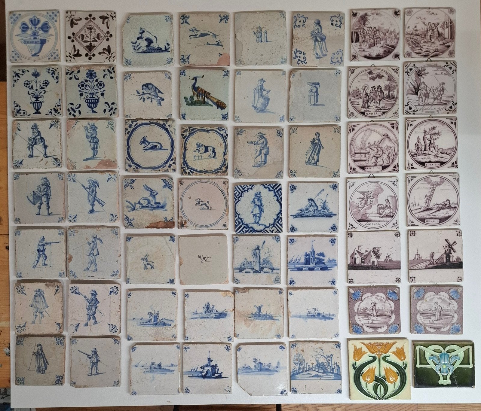 56 tegels 17e eeuws ....1650/ 1675....., Ophalen of Verzenden