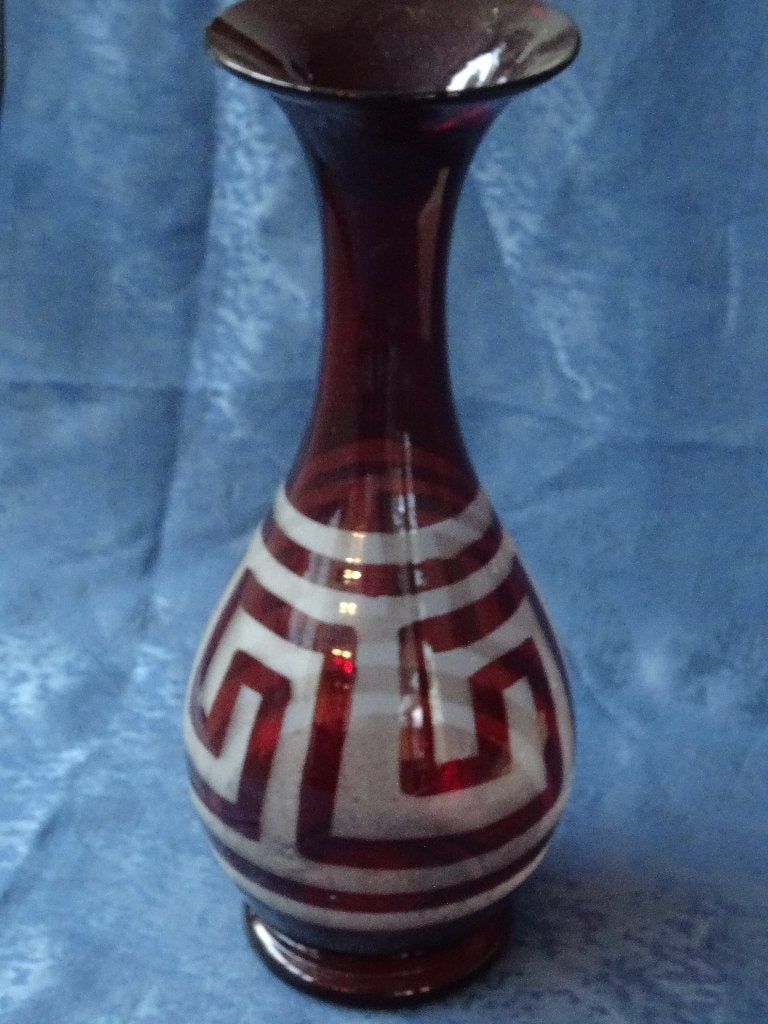 Bohemia vaas glazen Bohemian vaas glas dieprood robijnrood, Ophalen of Verzenden
