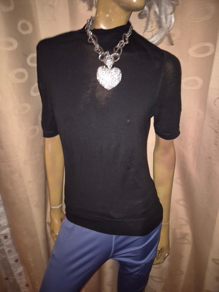 Zwart T-shirt met  en colkraag copines by claudia Sträter 36, Kleding | Dames, Zwart, Ophalen of Verzenden, Zo goed als nieuw