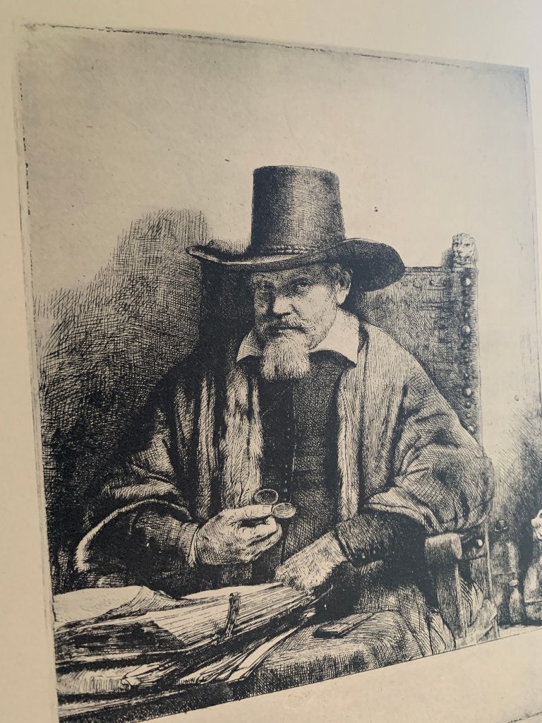 Oude lichtdruk van Rembrandt, 'De Prediker', Antiek en Kunst, Ophalen of Verzenden, Portret, Ets, 1600 - 1699