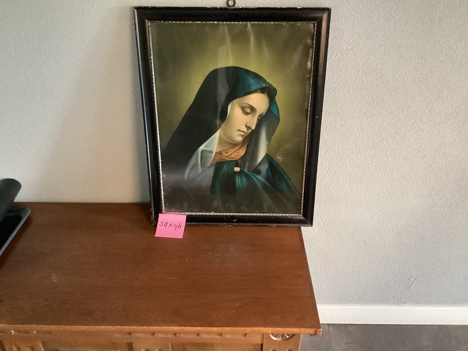 Antieke Maria Afbeelding in Lijst - 58x46 cm, Ophalen of Verzenden