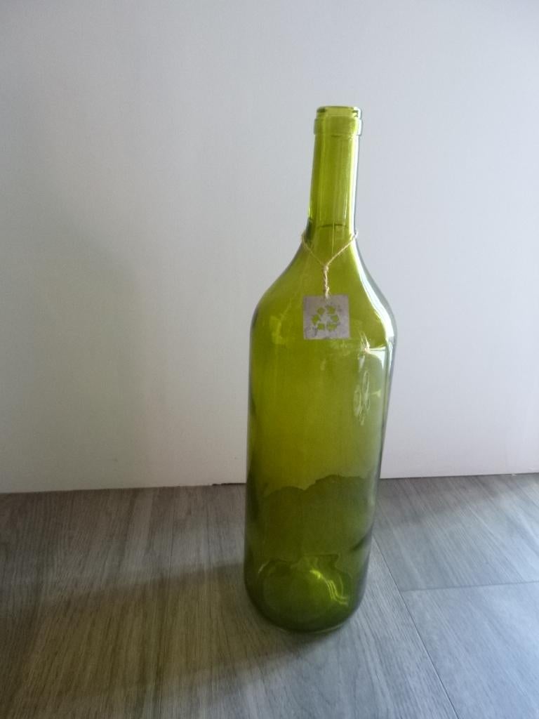 vaas / fles groen ca. 55 cm hoog doorsnede 13 cm,    zgan, Overige kleuren, 50 tot 75 cm, Ophalen of Verzenden, Glas