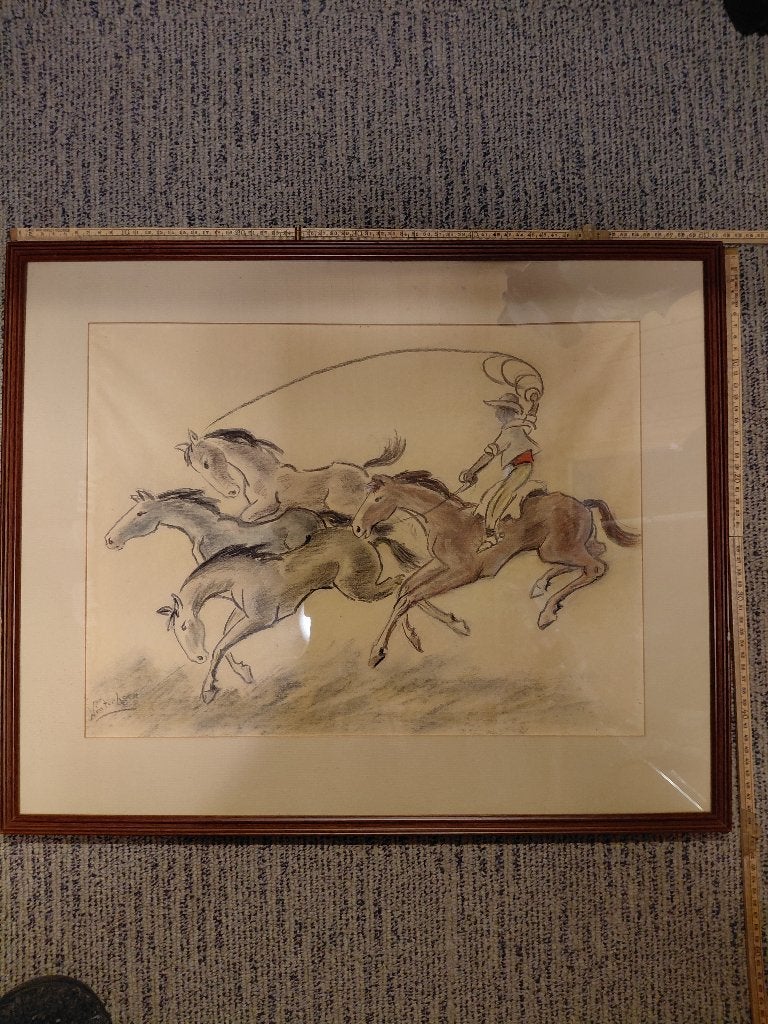 schilderij met afbeelding paarden, zeefdruk, Antiek en Kunst, Ingelijst, Ophalen, Dieren en Natuur, Zeefdruk