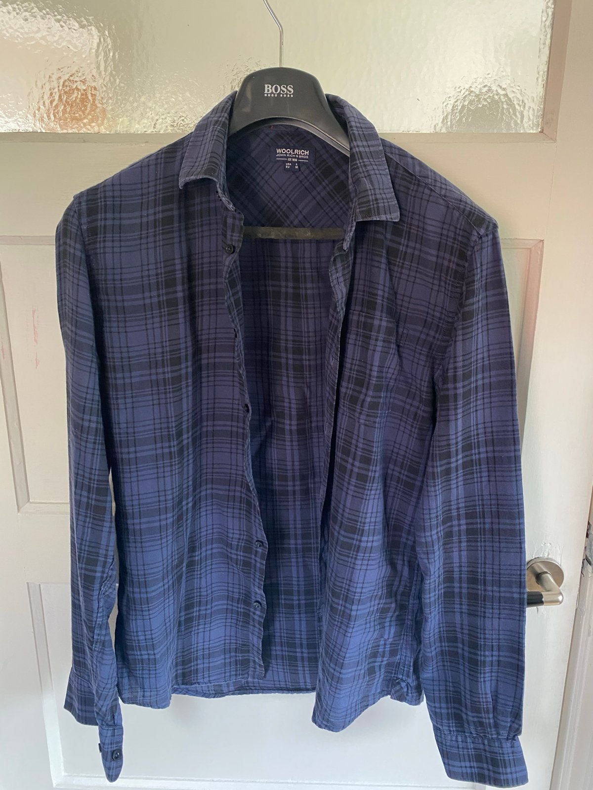Woolrich Donkerblauw Geruit Flanellen Overhemd Maat M, Verzenden, Gedragen, Blauw, Halswijdte 39/40 (M)