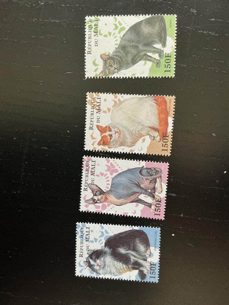 Mali postzegels met katten - 4 stuks, Ophalen of Verzenden