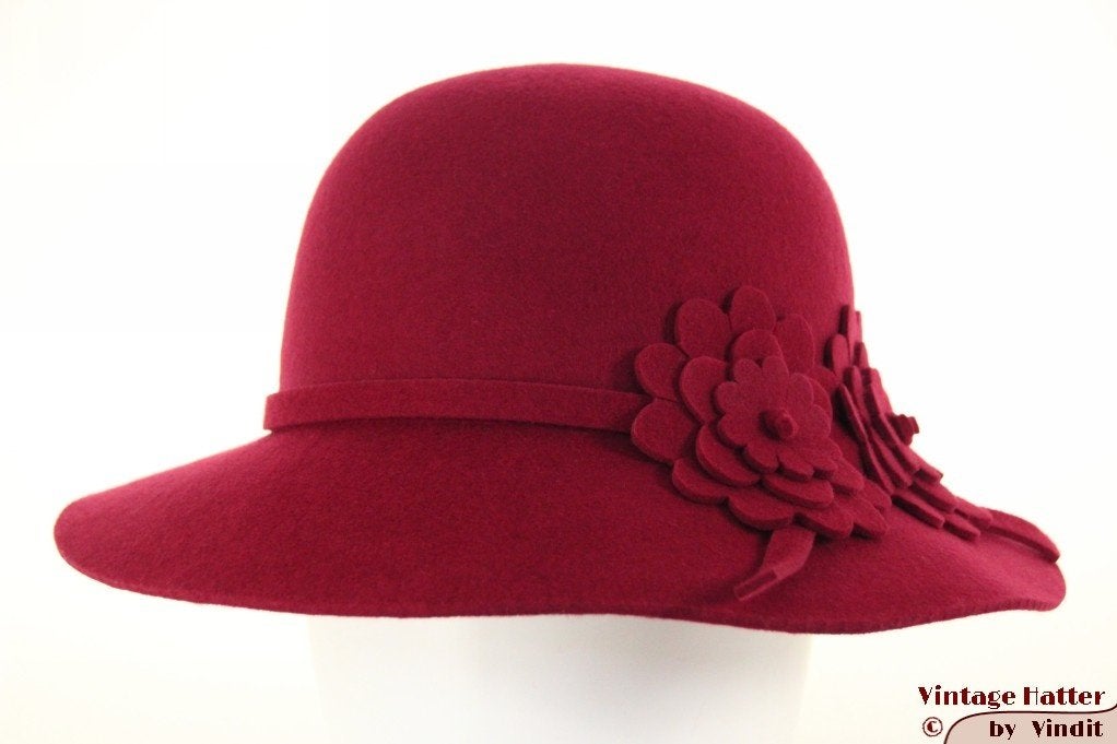 Dameshoed bordeaux rood vilt met vilten bloemen 54-48 nieuw, Kleding | Dames, Hoeden en Petten, Hoed, Hawkins, Nieuw, One size fits all