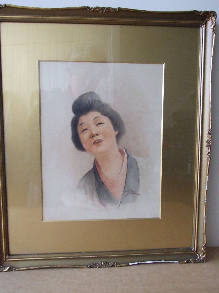 Originele aquarel van een Japanse Geisha Gesigneerd AIKO, Ophalen of Verzenden