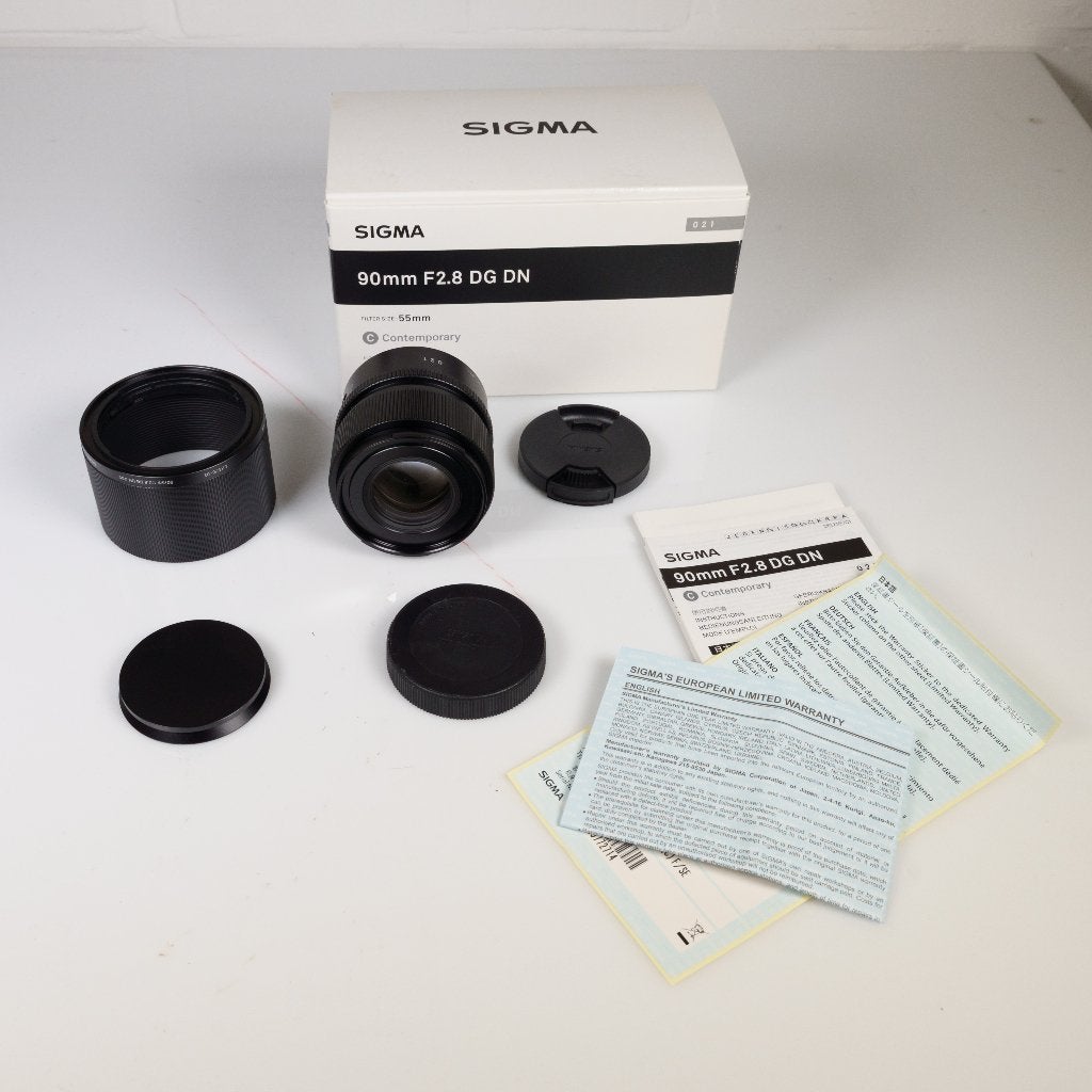Sigma 90mm F/2.8 DG DN Contemporary voor Sony FE cameras, 90 mm, Autofocus, Sigma, Zo goed als nieuw