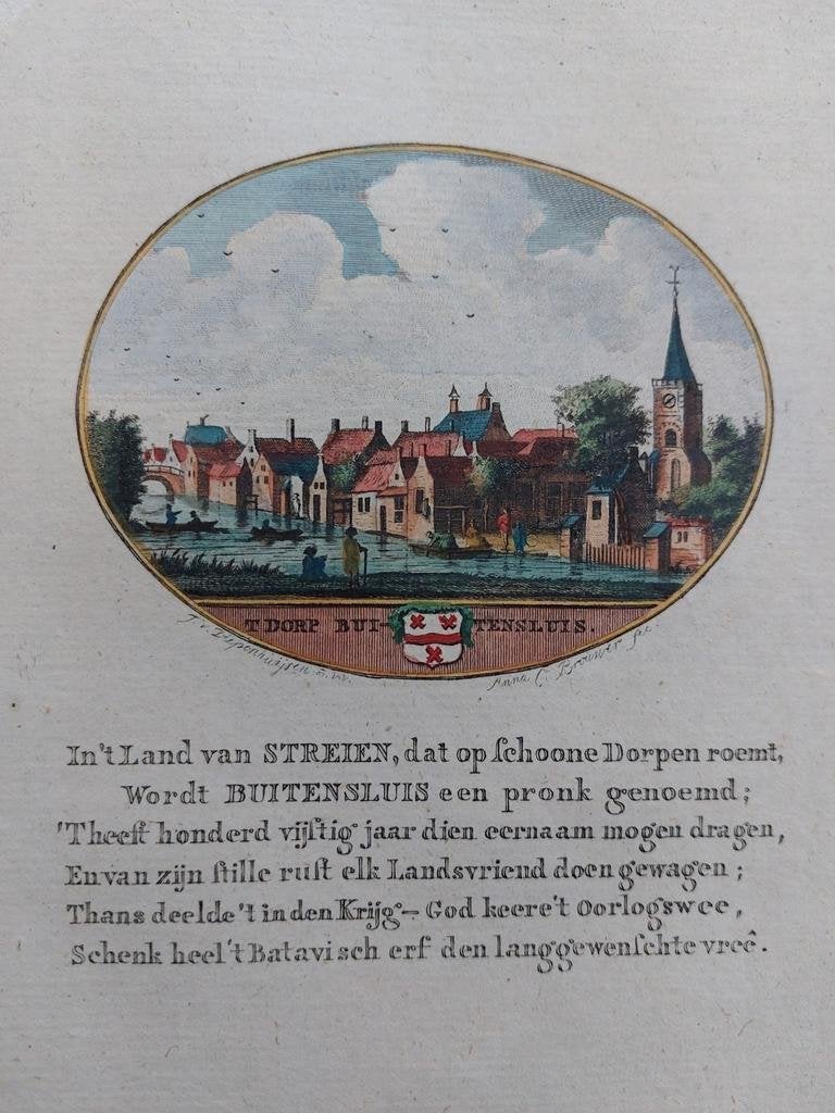 12 / Buitensluis Numansdorp 18de eeuw gravure Ollefen, Ophalen of Verzenden