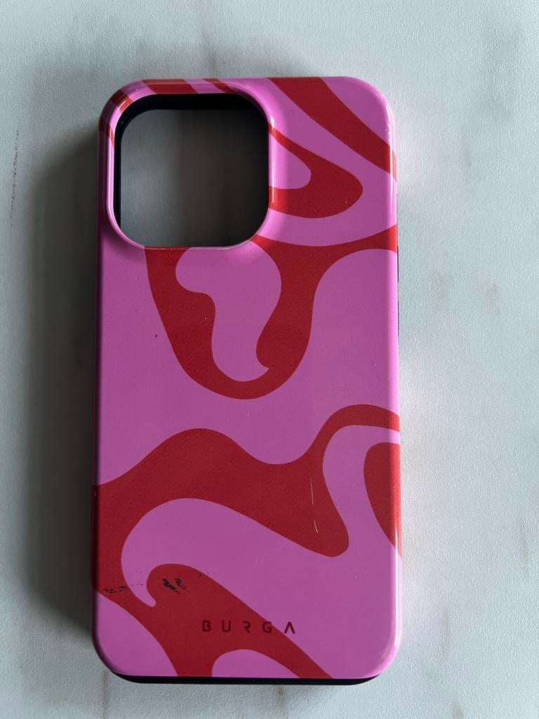 Burga Hoesje voor iPhone 13 Pro - Roze/Rood Swirl Design, Kunststof, Gebruikt, Hoesje of Tasje, Ophalen of Verzenden