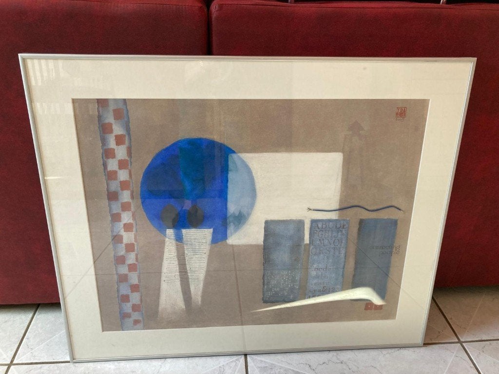 Groot Modern Abstract Mixed-Media Kunstwerk., Ophalen, Gesigneerd