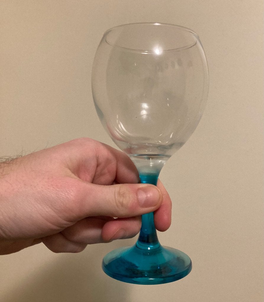Wijnglas bol met blauwe voet, Ophalen, Zo goed als nieuw, Borrel- of Shotglas