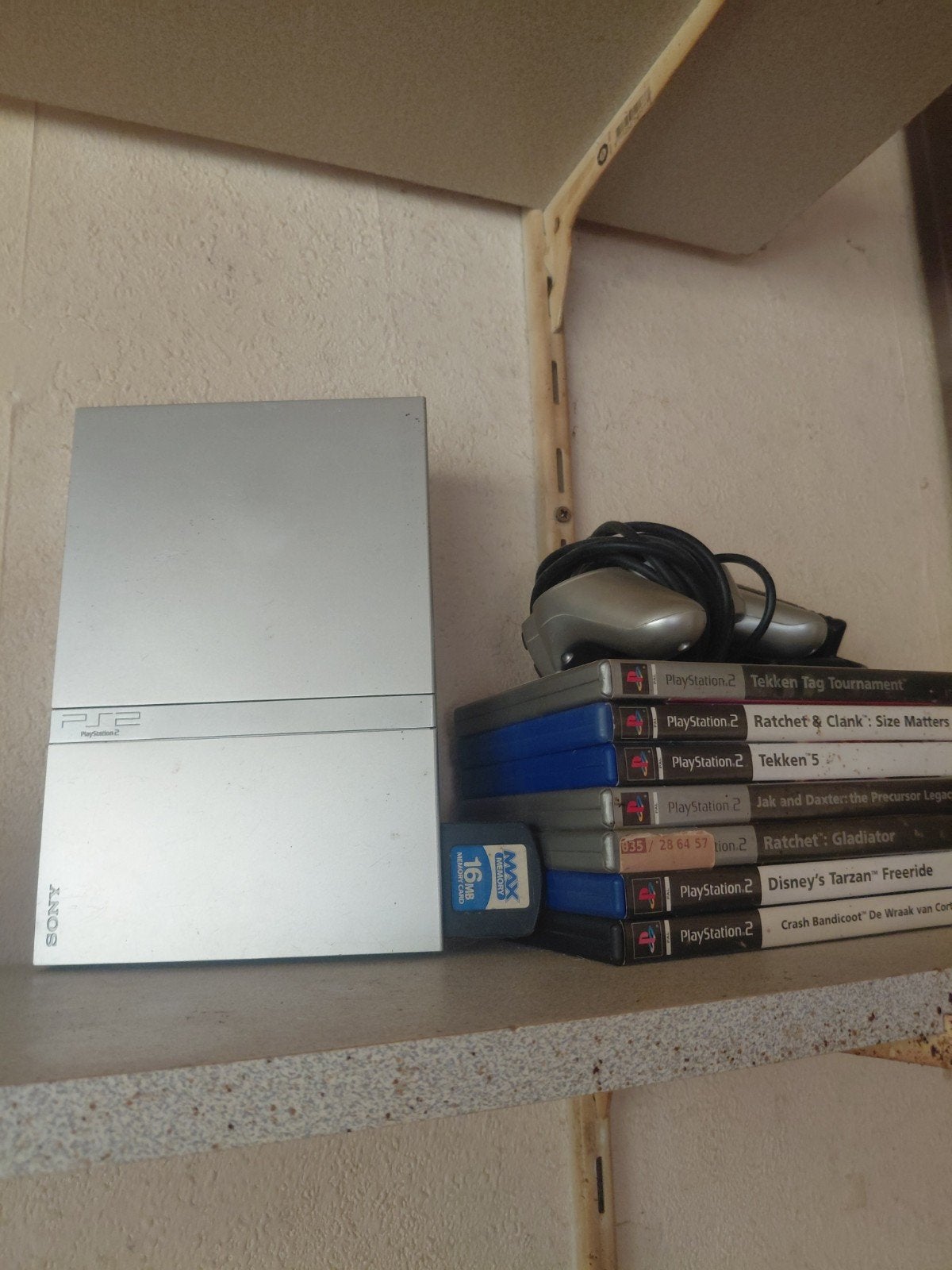 Sony PlayStation 2 Slim met games en geheugenkaart, Gebruikt, Met games, Ophalen of Verzenden, Met 1 controller