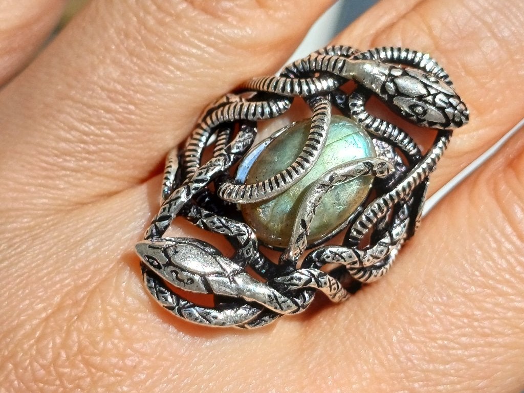 Vanoli 925 zilver ring slang slangen labradoriet maat 19,75, Daiva1973@hotmail.com, 18 tot 19, Vanoli, Overige kleuren