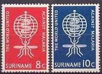 Suriname NVPH nr 384/5 postfris Anti-malaria 1962, Ophalen of Verzenden, Postfris