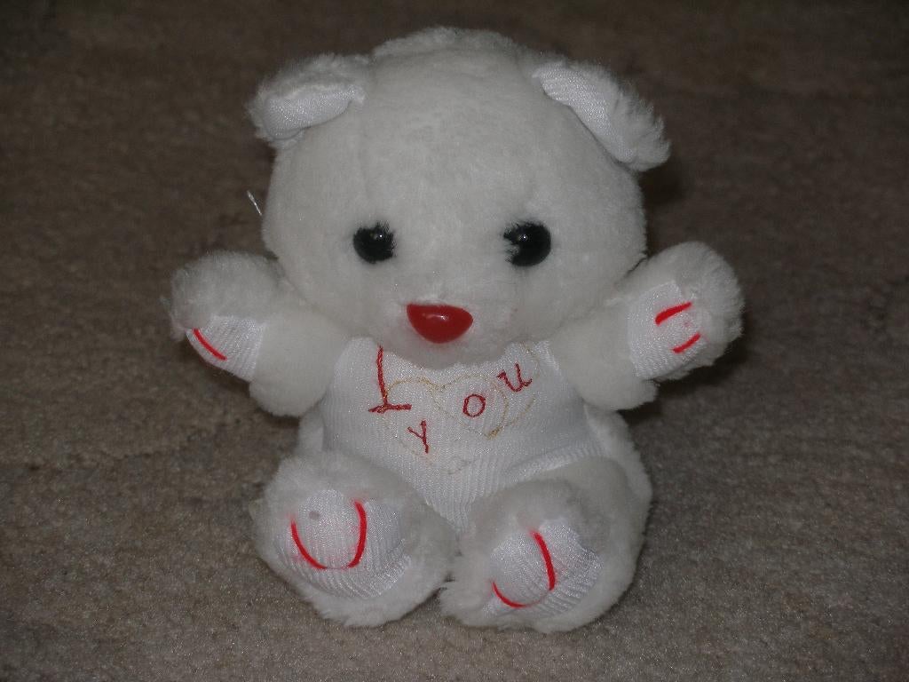 NIEUW 1 wit/rode knuffelbeer tekst I love you 16 cm, Ophalen of Verzenden, Nieuw, Overige typen
