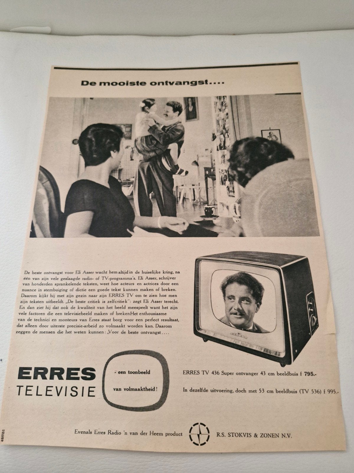 Vintage Erres Televisie Advertentie 32 x 24 cm, Ophalen of Verzenden, Tijdschrift