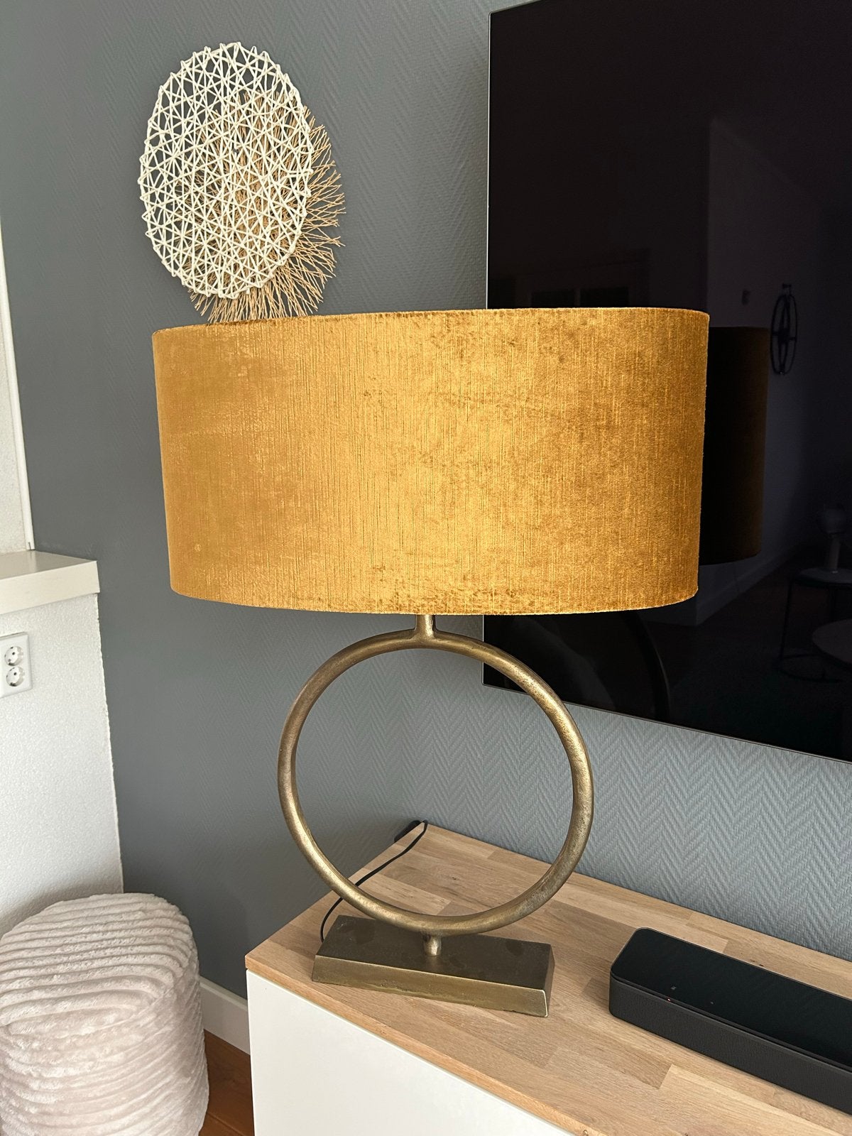 Light & Living Tafellamp met goudkleurige fluwelen kap., Huis en Inrichting, Lampen | Tafellampen, Zo goed als nieuw, Metaal, Met kap