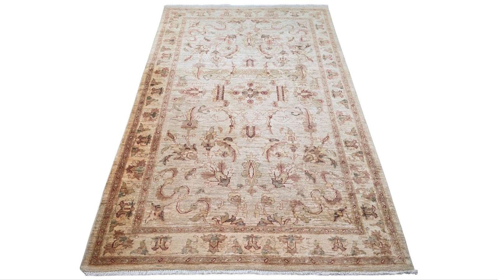 Handgeknoopt oosters Ziegler tapijt floral 147x244cm, Geel, 150 tot 200 cm, 200 cm of meer, Ophalen of Verzenden