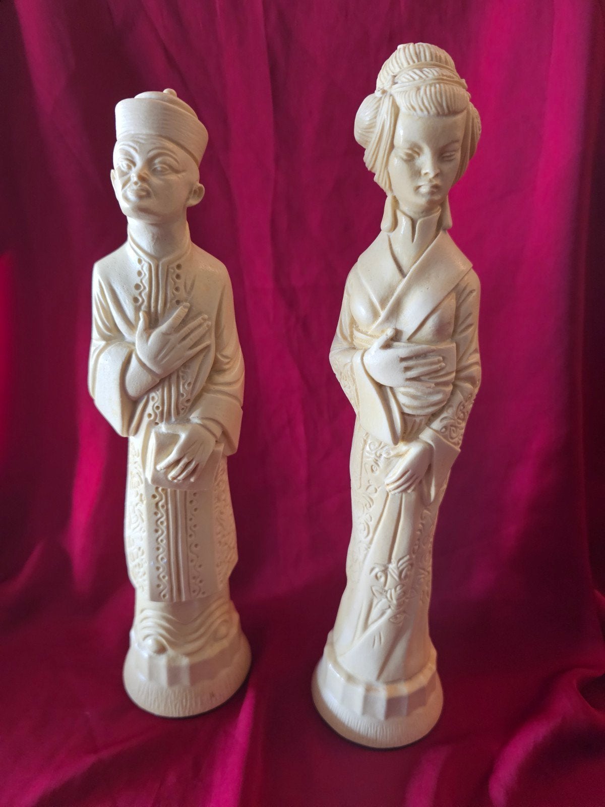 Set van 2 Aziatische beelden: Man en Vrouw, Groep mensen, Kunststof, Ophalen of Verzenden, Handgemaakt