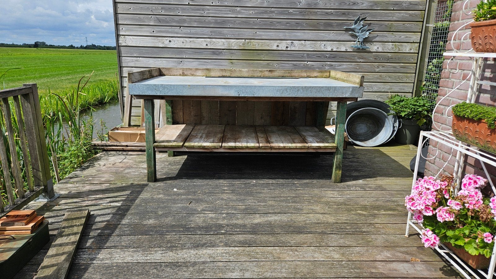 Houten werkbank met zink blad / oppottafel, Ophalen, Gebruikt, Rechthoekig, Hout