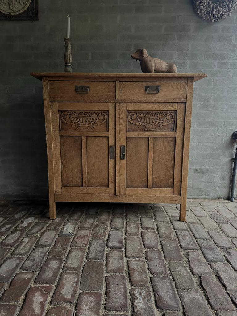 Oude geloogde eikenhouten kast, ca. 1900, Ophalen, Gebruikt, 25 tot 50 cm, 100 tot 150 cm
