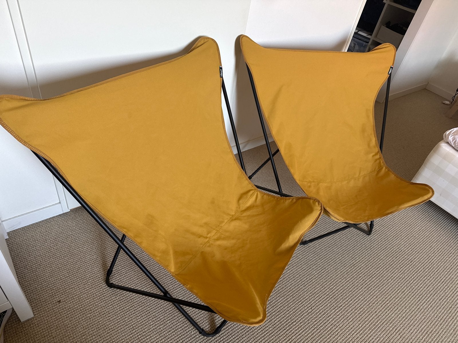 2 Lafuma Vlinderstoelen XL - Okergeel, Ophalen, Zo goed als nieuw