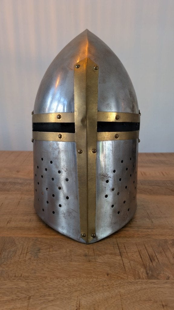Middeleeuwse ridderhelm, tempelier replica, staal, Verzamelen, Ophalen of Verzenden, Overige soorten, Overige gebieden, Helm of Baret