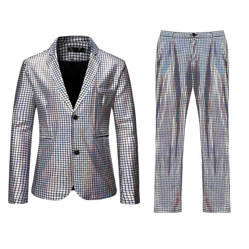 Heren zilveren geruit kostuum pak blazer zilver colbert, Kleding | Heren, Kostuums en Colberts, Verzenden, Nieuw, Overige maten