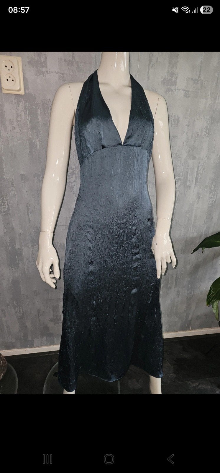 Zara Halterjurk - Donkerblauw Satijn Look, Kleding | Dames, Jurken, Blauw, Zara, Maat 42/44 (L), Ophalen of Verzenden