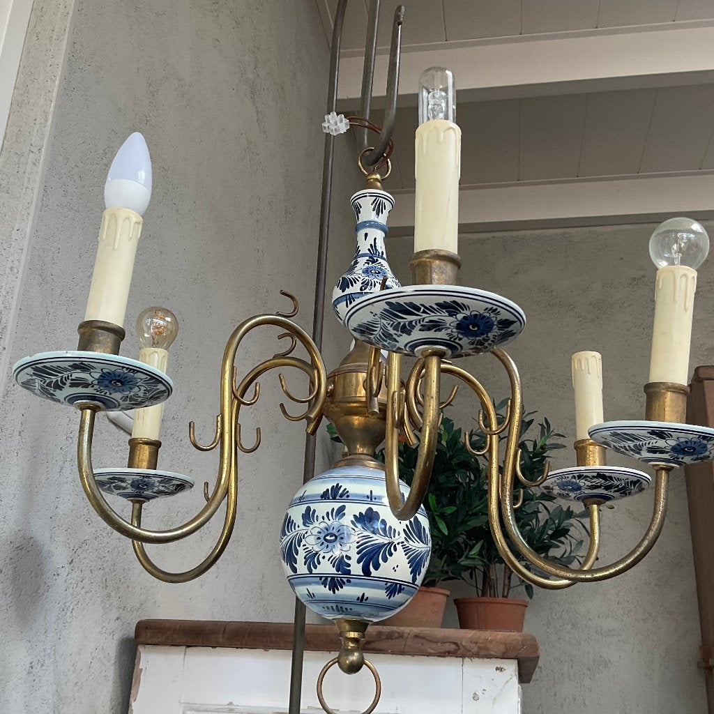 kroonluchter hanglamp Delfts Blauw, Ophalen of Verzenden, Gebruikt, E14 (klein)