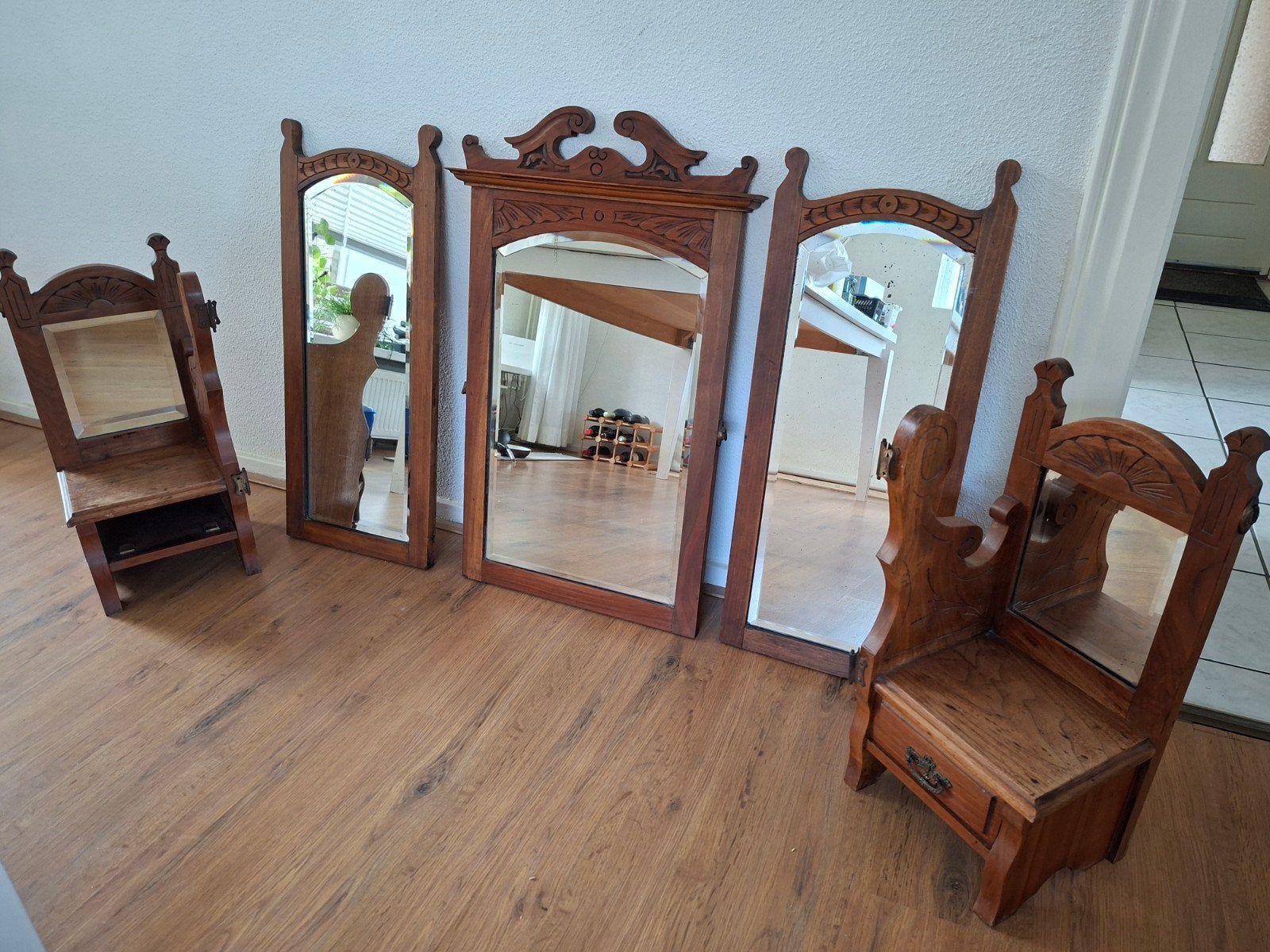 Antiek Eiken Spiegel-Opzetstuk Dressoir (Jugendstil)+Kastjes, Ophalen