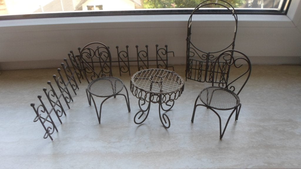 mini metalen tuinset +poort, Ophalen of Verzenden, Gebruikt, Poppenhuis