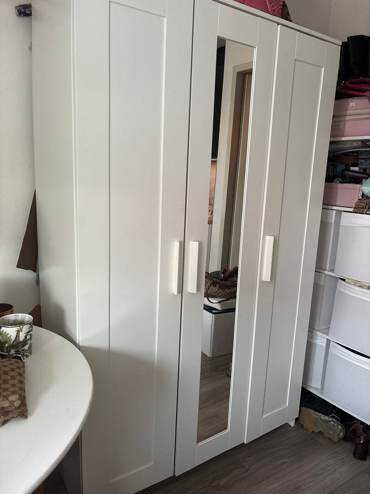 IKEA BRIMNES Kledingkast met 3 deuren, wit, Ophalen, Gebruikt, 100 tot 150 cm, 150 tot 200 cm