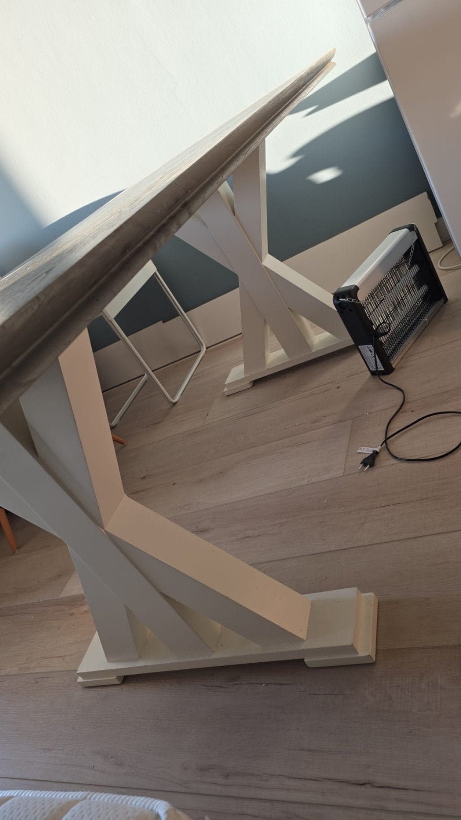 Robuuste eettafel met kruispoten - 200x80 cm, Gebruikt, 150 tot 200 cm, Vier personen, Rechthoekig