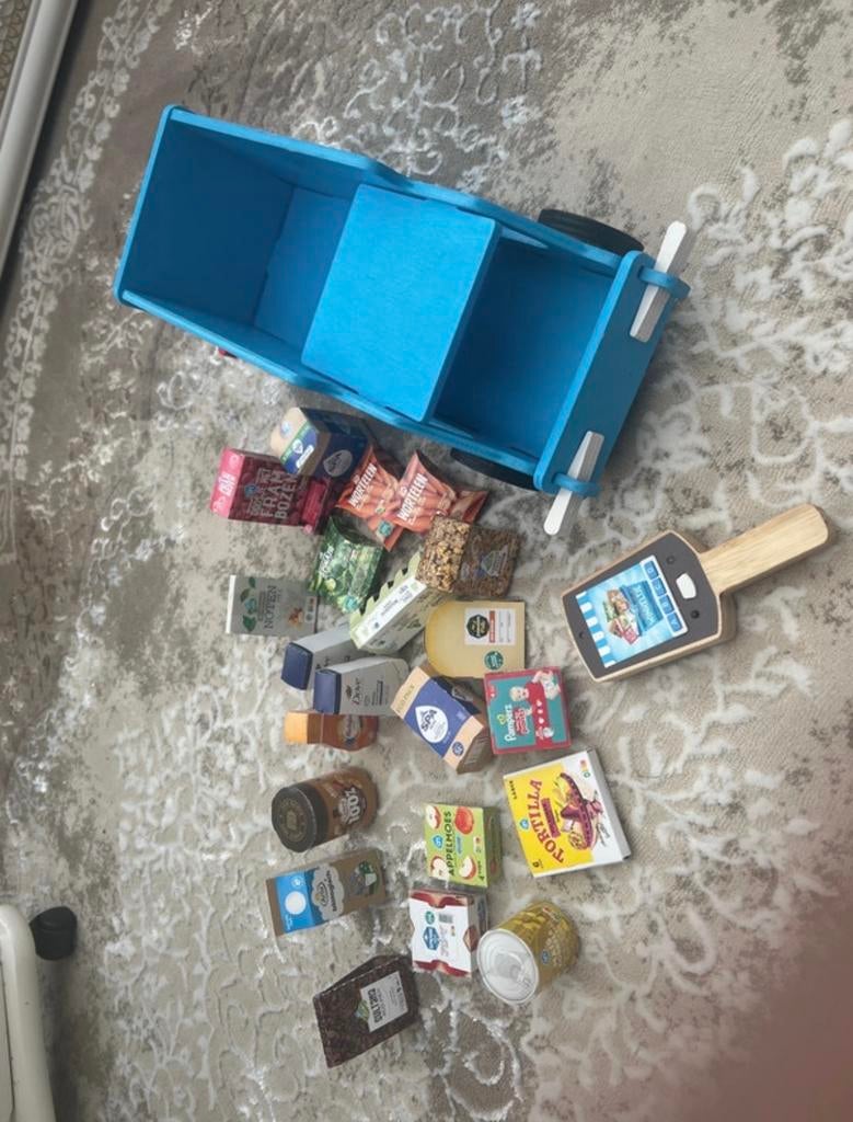 Albert Heijn houten winkelwagentje met mini's en scanner, Ophalen of Verzenden, Zo goed als nieuw