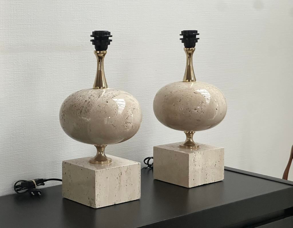 Vintage travertine tafellampen by Philippe Barbier, Ophalen of Verzenden