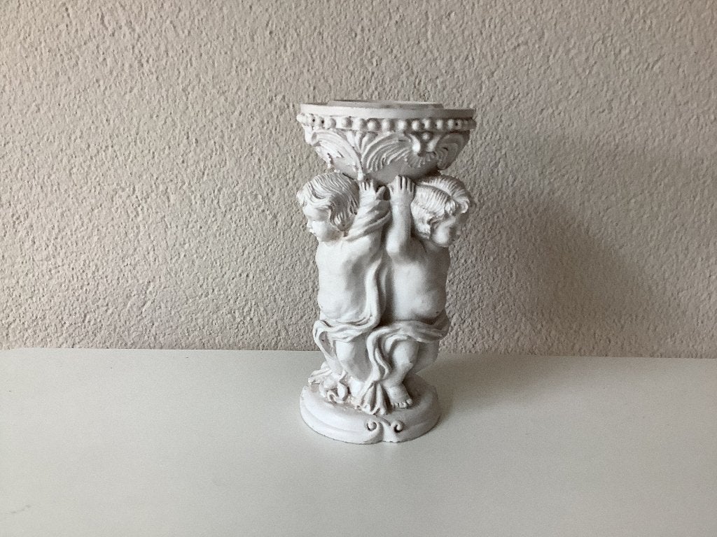 KUNSTSTOF OUDE KANDELAAR MET ENGELEN, Huis en Inrichting, Woonaccessoires | Kandelaars en Kaarsen, Ophalen of Verzenden, Gebruikt