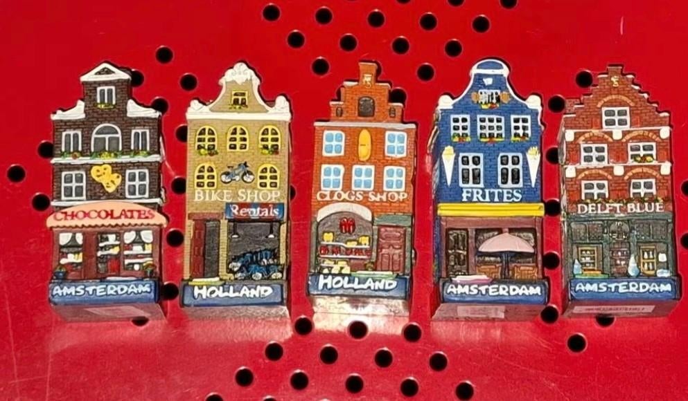 5 Grachtenpanden Hollandse huisjes Amsterdam handgeschilderd, Ophalen of Verzenden, Zo goed als nieuw