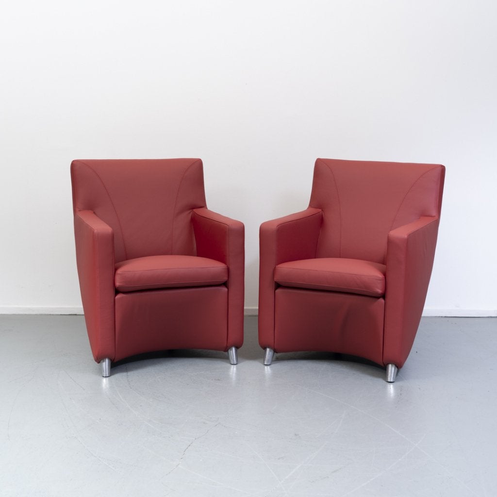 2x Leolux Dolcinea fauteuil, Cherry rood leder - nieuwstaat!, Huis en Inrichting, Fauteuils, Niet ingevuld, Niet ingevuld, Leer