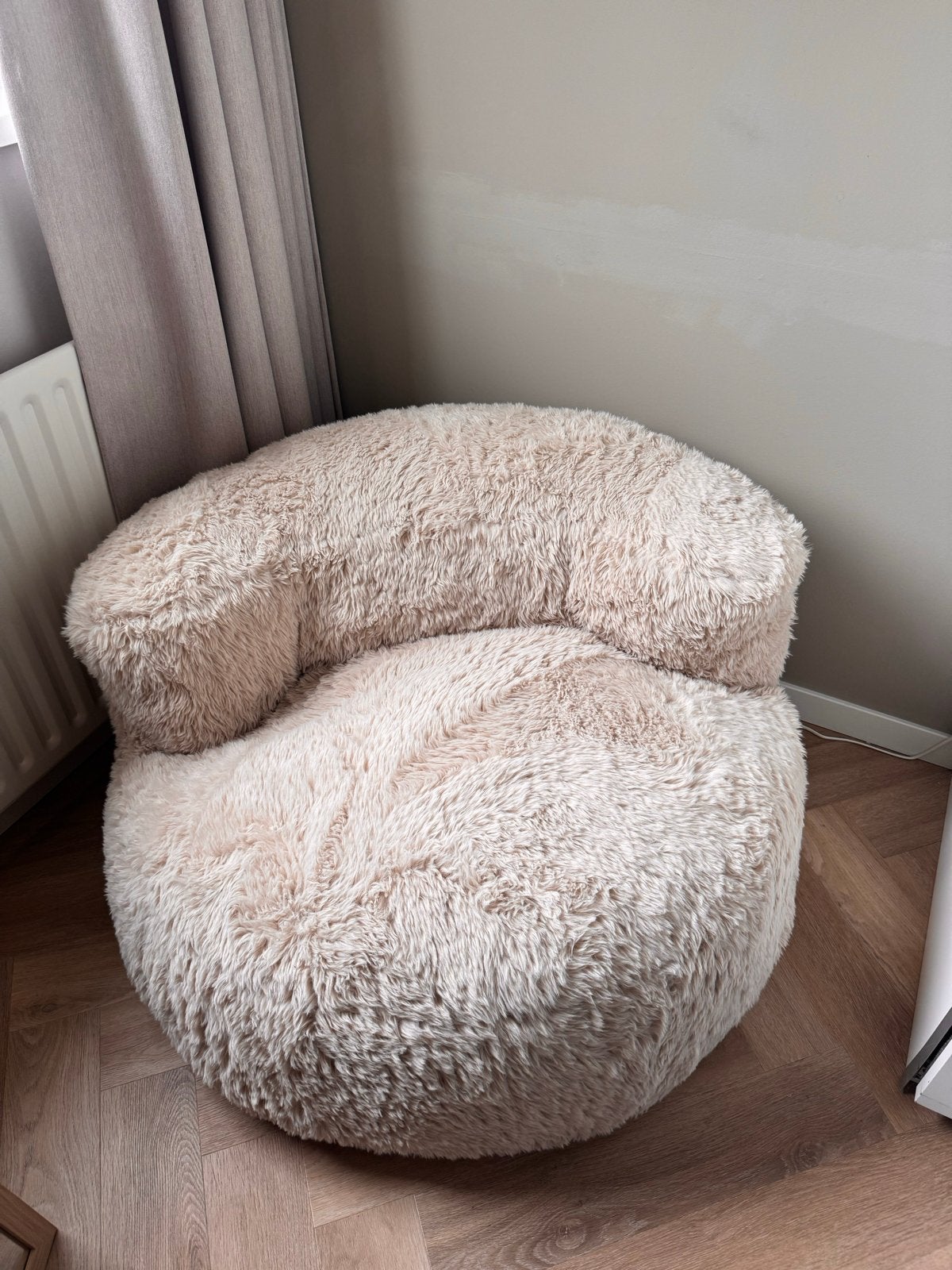Teddy beige/zand fauteuil, als nieuw, Ophalen, Nieuw, Beige, Zitzakstoel