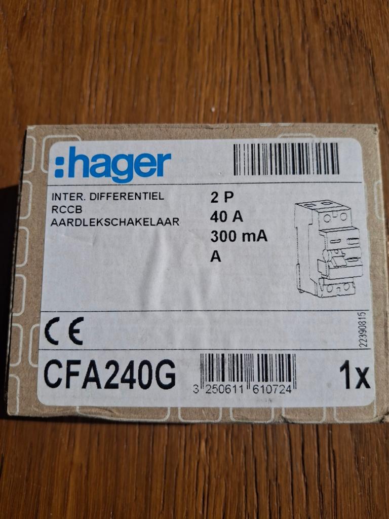 Hager Aardlekschakelaar CFA240G, Ophalen of Verzenden, Nieuw, Schakelaar