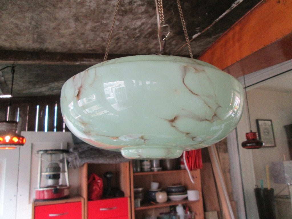 Antieke hanglamp / Art deco / 1900 / Opaline marmerglas, Antiek en Kunst, Ophalen