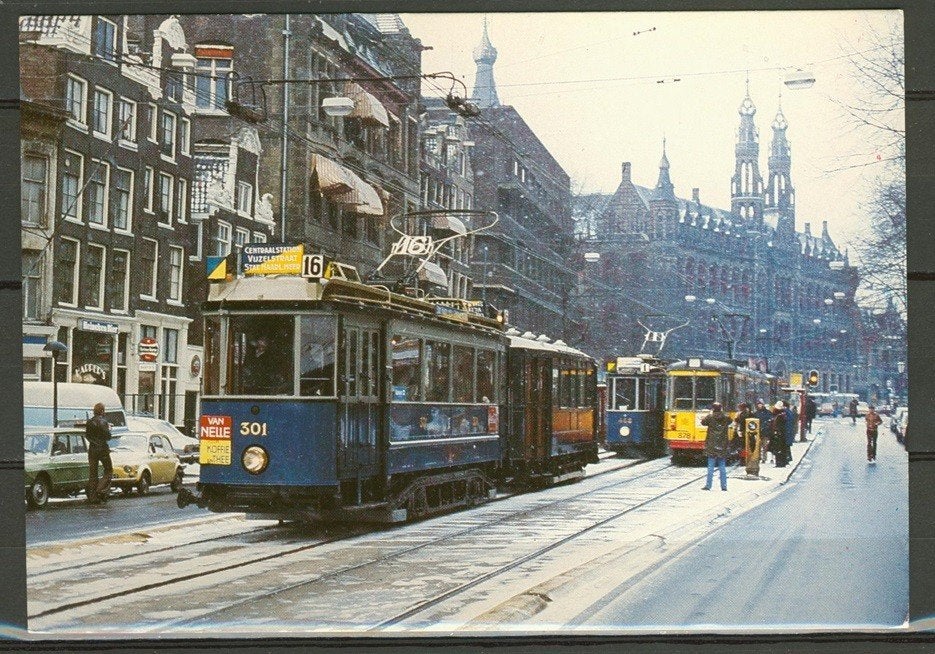 Amsterdam Tram 301 Lijn 16 Foto/ Ansichtkaart t-55 jdu, Verzamelen, Spoorwegen en Tramwegen, Verzenden, Zo goed als nieuw, Tram