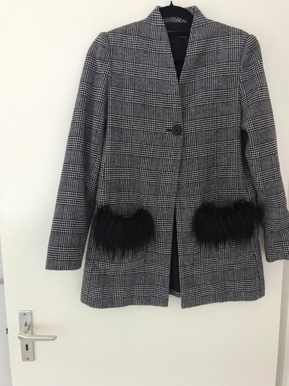 Zara Basic geruite jas met bontzakken, Ophalen of Verzenden, Zo goed als nieuw, Maat 34 (XS) of kleiner, Zwart