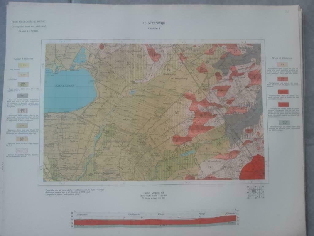 38 / Geologische kaart Steenwijk kwartblad I uit 1934, Ophalen of Verzenden, 1800 tot 2000, Nederland, Landkaart