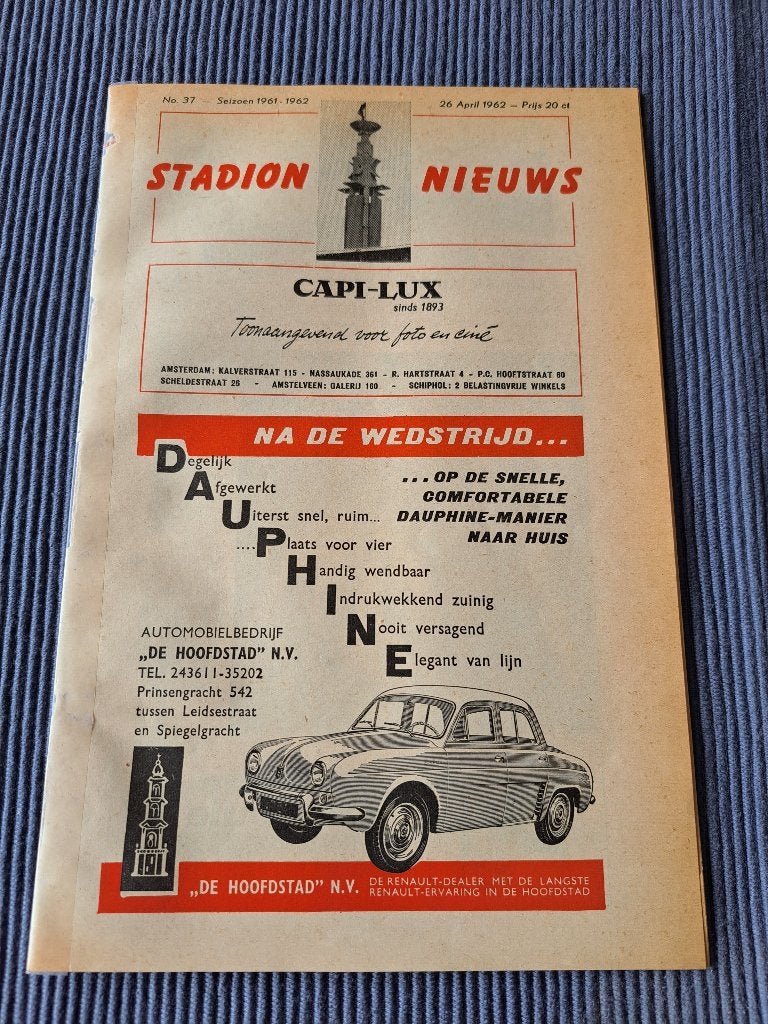 Programmaboekje 26 april 1962, Verzamelen, Ophalen of Verzenden, Gebruikt, Ajax, Boek of Tijdschrift