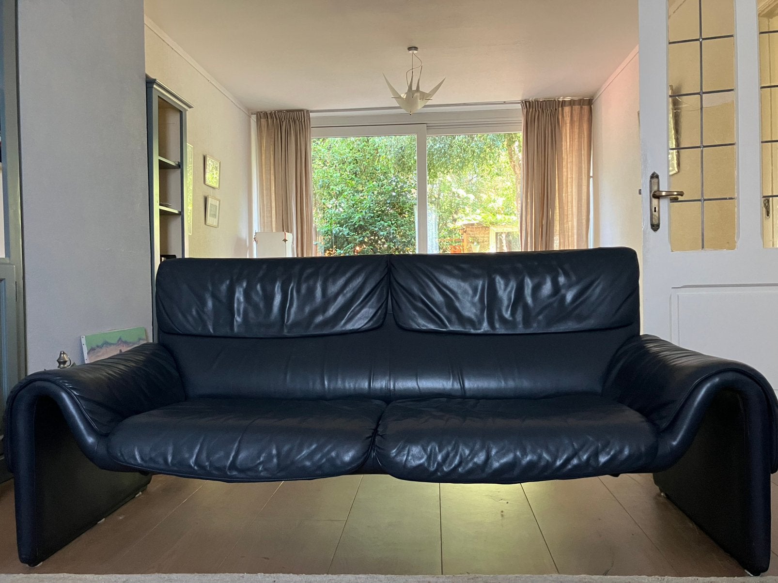 Bank De Sede DS 2011 donkerblauw leer, Ophalen, Gebruikt, 150 tot 200 cm, Modern klassiek