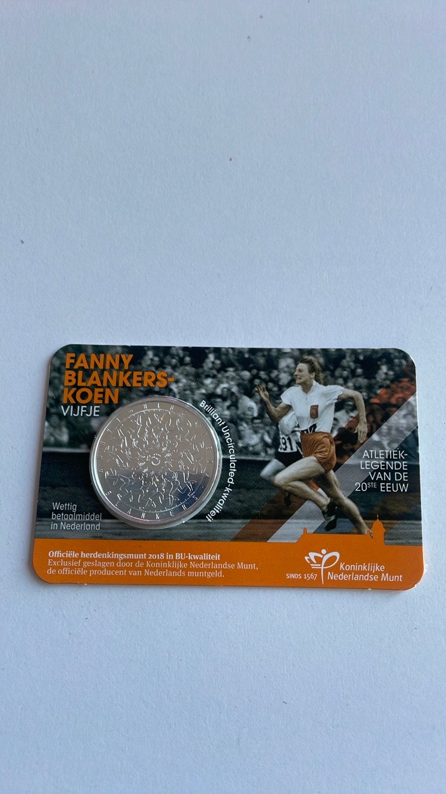Fanny Blankers-Koen Vijfje - Zwaar verzilverde €5 munt, Postzegels en Munten, Koningin Beatrix, Zilver, Euro's, Ophalen of Verzenden