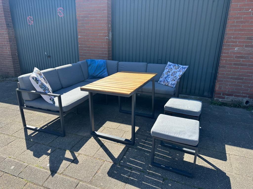 Mooie Aluminium Dining Loungeset Tuinset, Ophalen, Zo goed als nieuw, Wicker, Bank